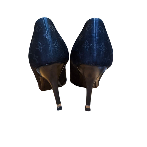 Louis Vuitton Black Monogram Mini Lin Satin Pumps in Box With COA - Picture 7 of 16